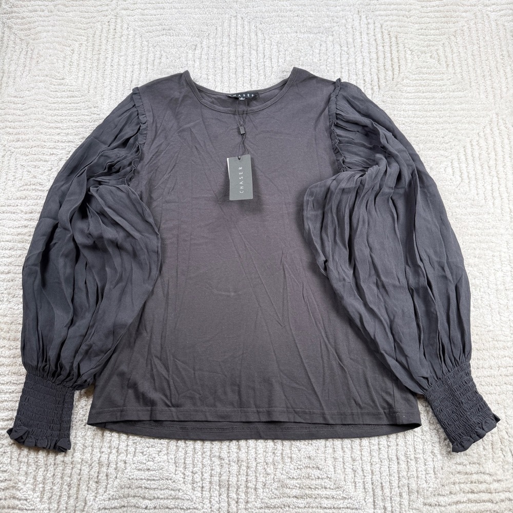 Chaser Clyde Blouse Women's Small Black Georgette Balloon NWT Romantic Victorian